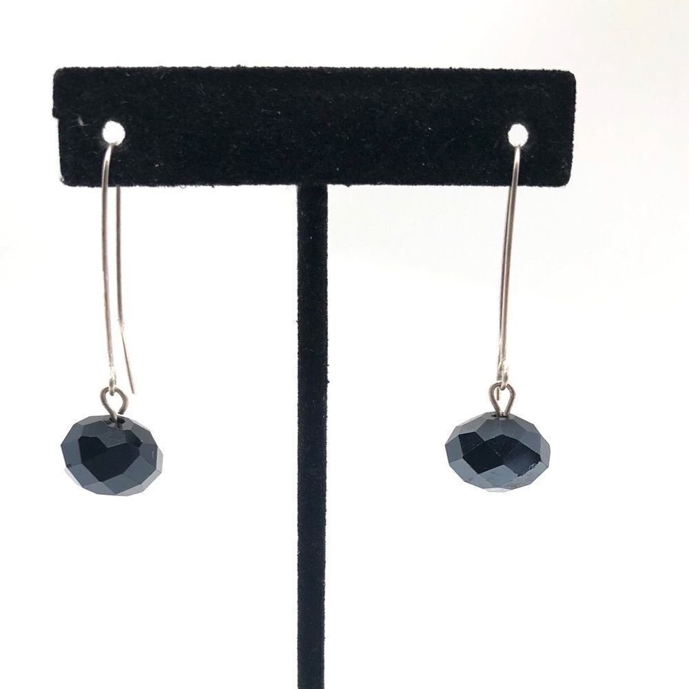 Black Crystal Glass Dangle Earrings